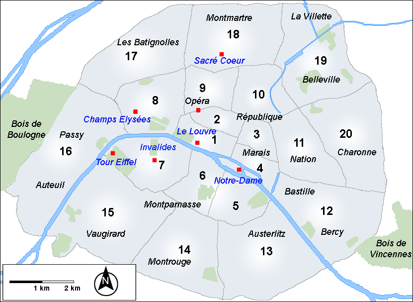 Kaart Parijse arrondissementen
